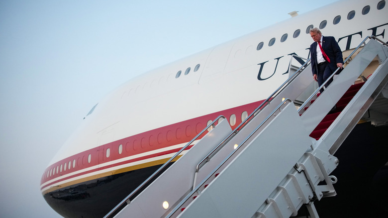 US President Donald Trump steps off of Air Force One on July 19, 2026 in Joint Base Andrews, Maryland. Trump is returning to the White House after attending the FIFA World Cup 2026 Final where Spain defeated reigning World Cup champions Argentina, who were led by Lionel Messi, with the lone goal coming from Ferran Torres #7 in the 106th minute of extra time.