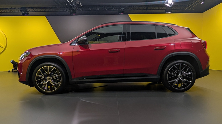 Side view of a red 2028 Mercedes-Benz GLA