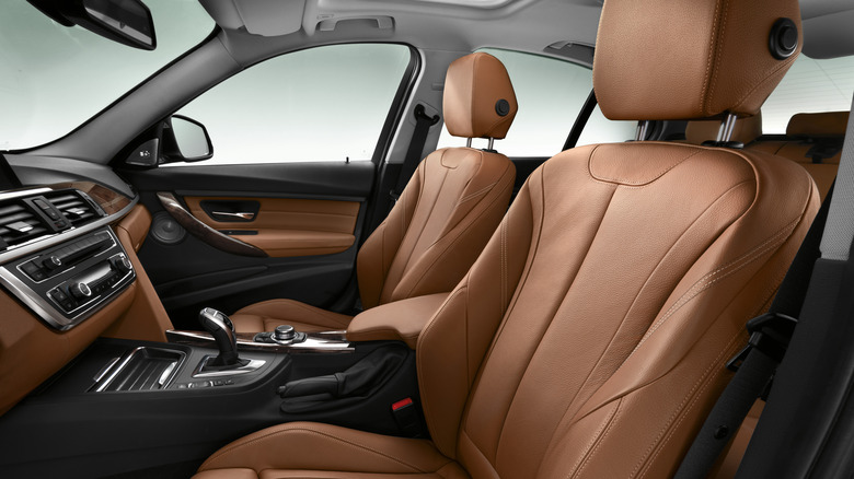 Tan leather interior of a 2013 BMW 3 Series