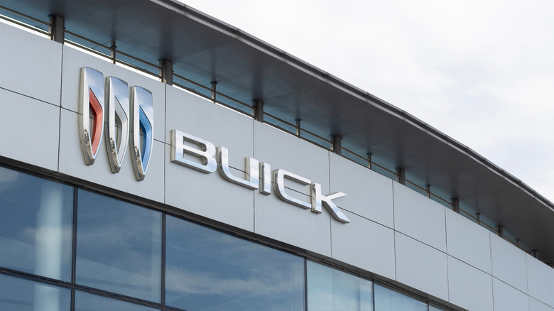 Large Buick brand logo on a building